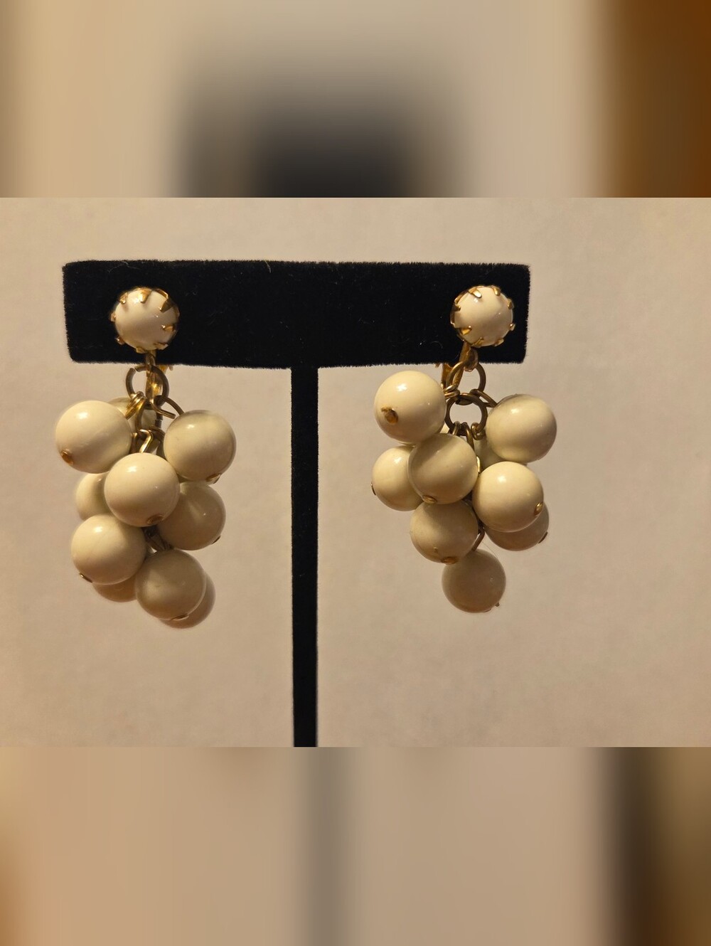 Vintage White Cluster Drop Clip-On Earrings